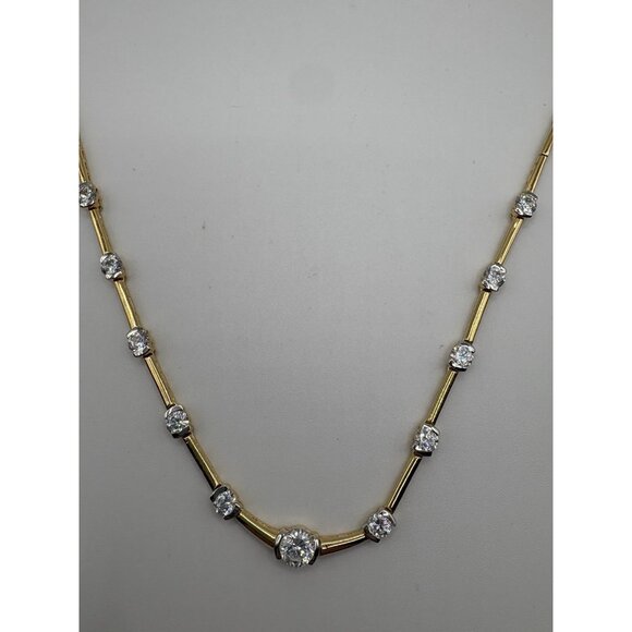 Gold Plated 925 Sterling Silver Chain Necklace CZ Stone Formal Bridal Prom 18.1g - Picture 3 of 6